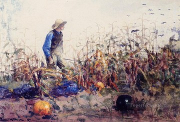  boy Painting - Among the Vegetables aka Boy in a Cornfield Realism painter Winslow Homer